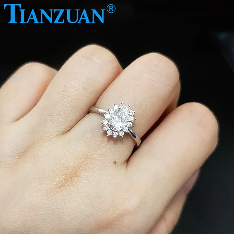 

5*7mm 1ct oval flower shape white moissanite 925 Sterling Silver Ring Wedding Jewelry Rings Engagement