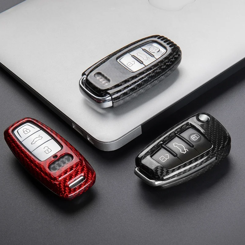 

T-Carbon Fiber Key Fob Cover for Audi A1 A3 A4 A6 A8 Q2 Q3 Q7 R8 RS3 RS6 S3 S6 TT TTS Men's Car Key Fob Case Women's Fob Cover