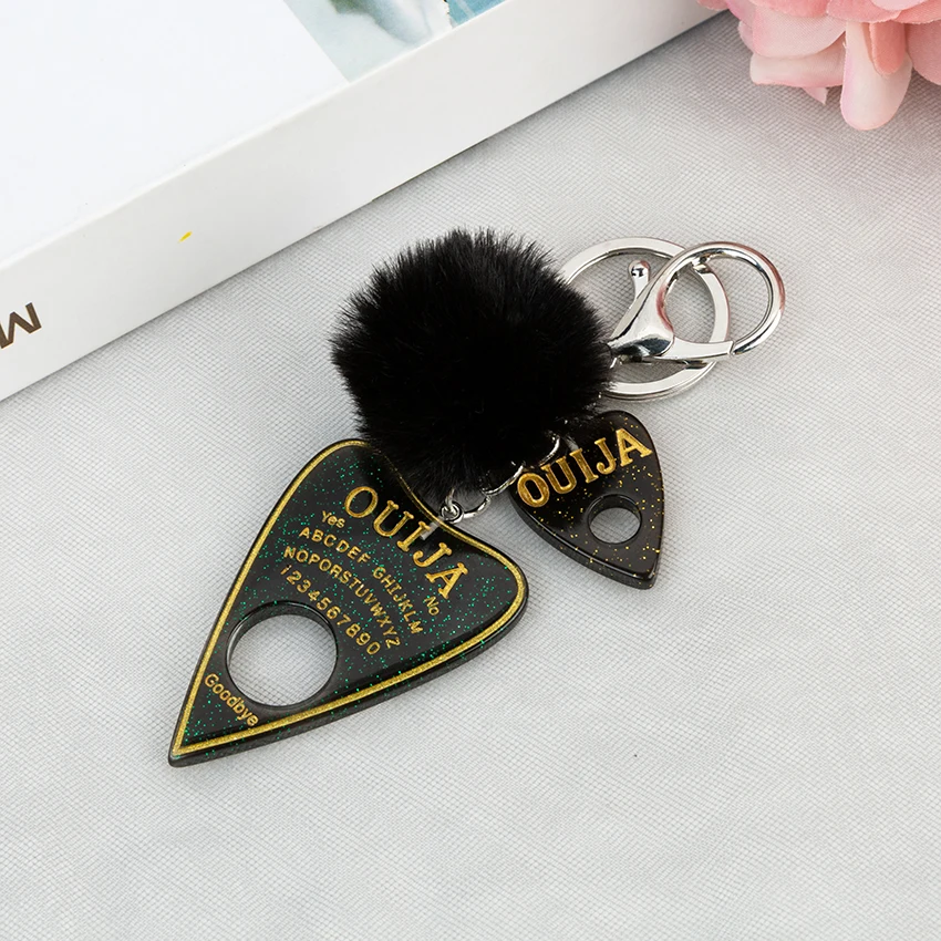 1 шт. женский брелок Ouija Planchette блестящая Смола амулеты сумочка брелок с пухом мяч Ouija доска брелок