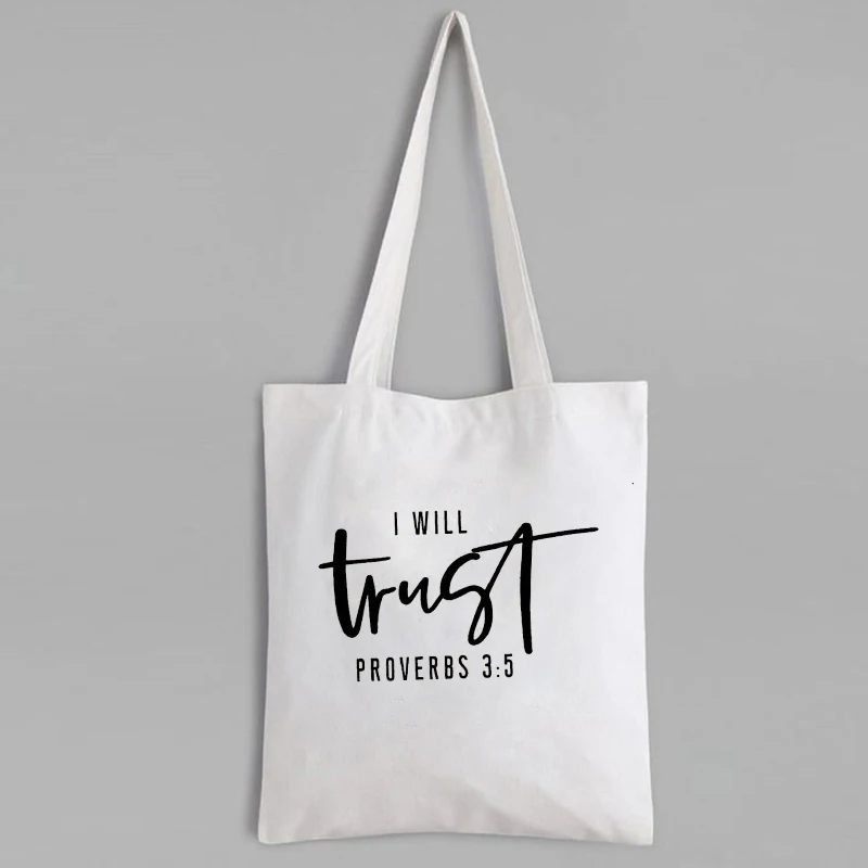 

I Will Trust Proverbs 3:5 Bag Christian for Women Jesus Large Tote Bag Lover Gift Christian Canvas Tote Bag Cute Bags Letter M