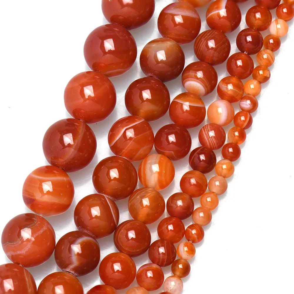 

Natural Red Stripes Agates Round Gem Beads 15" Strand 4 6 8 10 12 14MM Pick Size For Jewelry Making HK176