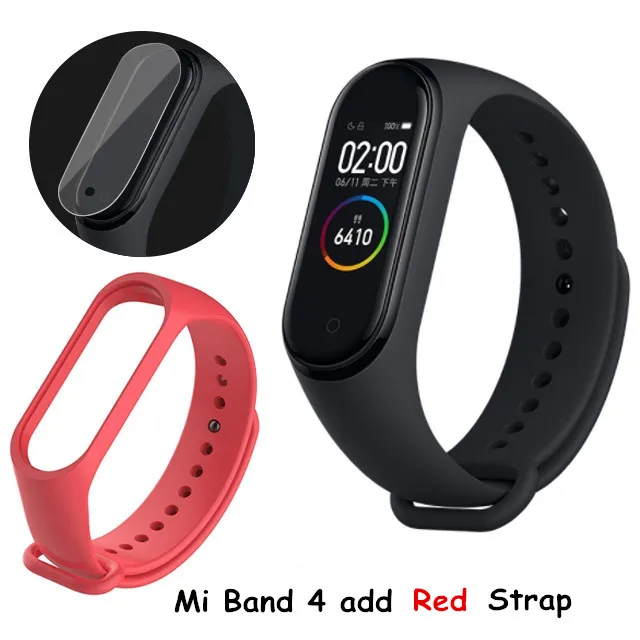 B Add Red Strap Xiaomi mi Band 4, умный браслет 3, Bluetooth 5,0, браслет для фитнеса, Traker AMOLED, цветной сенсорный экран, mi Band 4, спортивный, Smartband 4 - Цвет: B Add Red Strap