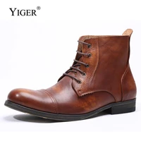 yiger man martins boots mens vintage british retro casual boots male ankle boots high quality brand genuine leather boots
