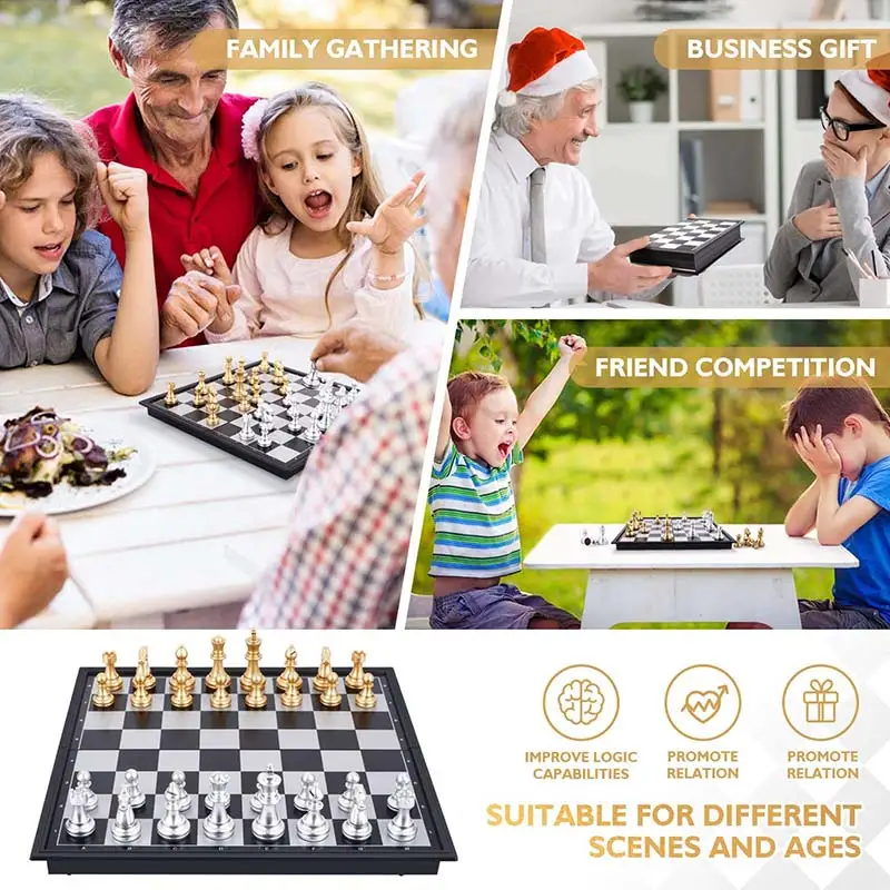 Medieval Chess Set With High Quality Chessboard 32 Gold Silver Pieces Magnetic Board Game Figure Sets szachy Checker | Спорт и