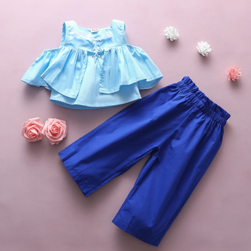 

2pcs Summer Children Girl Clothes Short Sleeve T-shirt Pants Trousers Casual Outfits