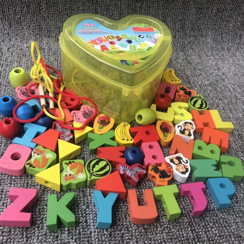

DIY Thread Wooden Beads For Jewelry Making Eco-Friendly Lead-Free Crafts Kids Toys Animals Fruits Letters Numbers Graphics Bead