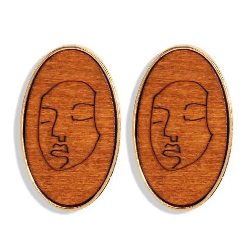 

2020 New Wooden Drop Earrings for Women Korean Simple Gold Color Geometric Dangle Earrings Statement Jewelry for Party Wedding