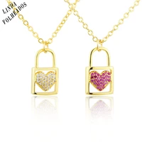 new arrived love lock fashion necklace gold plated copper pendant inlaid with colored zircon jewelry gift
