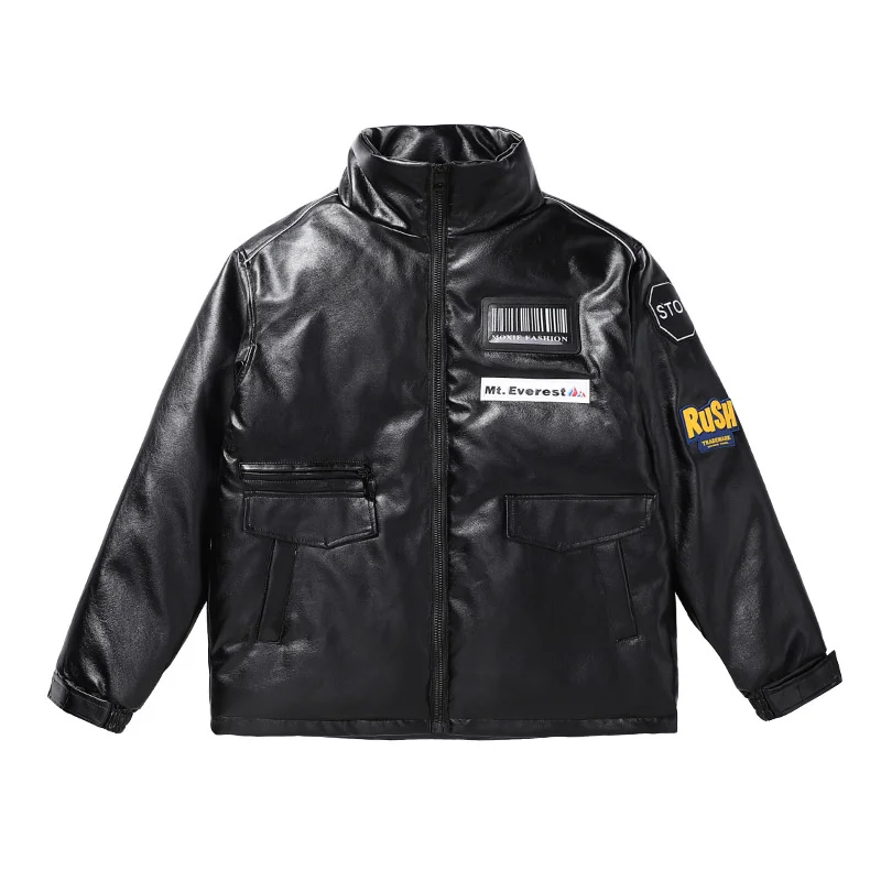 

White Goose Down Jacket Men's And Women's Couples 2021 Winter New Thickened Loose Coat Fashion PU Leather Down Jacket For Male