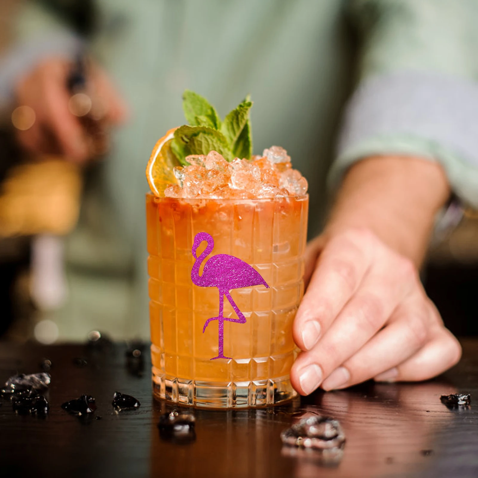 Розовые блестящие Стикеры с фламинго 12 шт. Гавайские вечерние для украшения