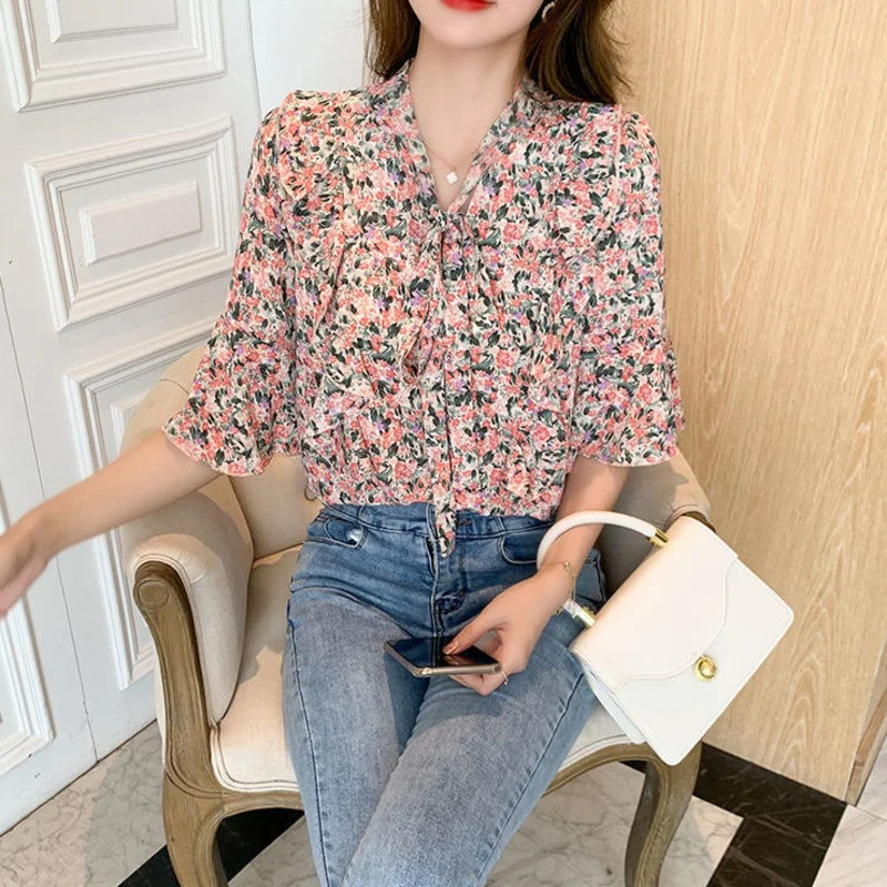 

2021 Summer New Women's Casual Chiffon Print Blouse Loose Oversized Harajuku Shirt Long Sleeve Shirt Women Korean Tops Feminina