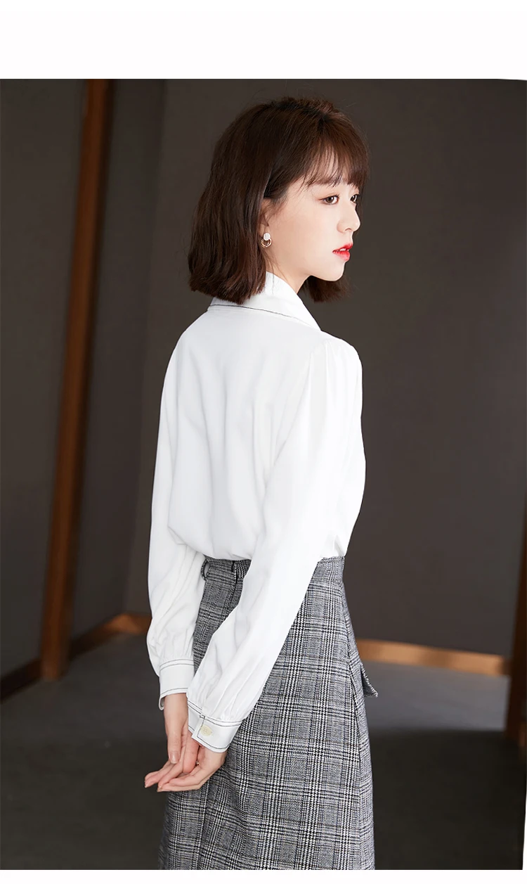 

Houthion Chiffon Slim Women's Blouses New Casual Blouse Fashion Top Bow Tie Buttons Shirt Spring/autumn Long Sleeve