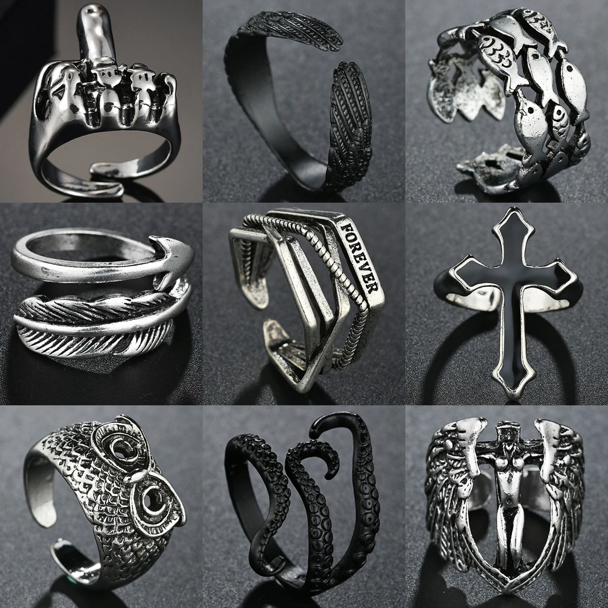 

Fashion Vintage Silvery Punk Dragon Rings For Men Women Biker Rock Opening Ring Gothic Cool Jewelry Xtmas Gift High Quality