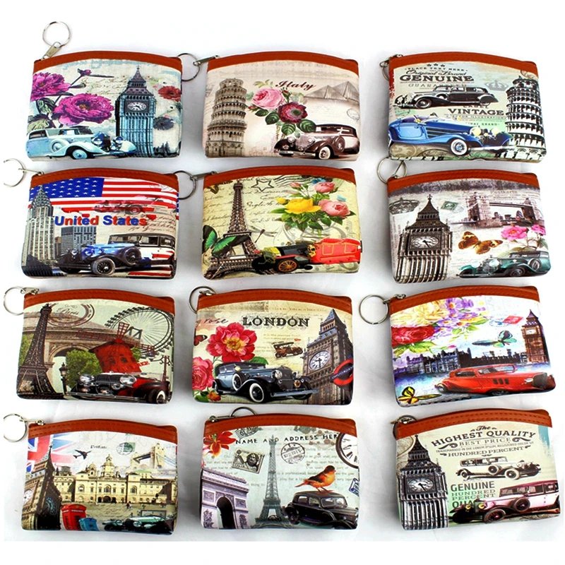 

Children's Vintage Eiffel Tower Coin purses Girl Big Ben change purse Women zipper coin bag Lady zero wallet Female Kids's pouch