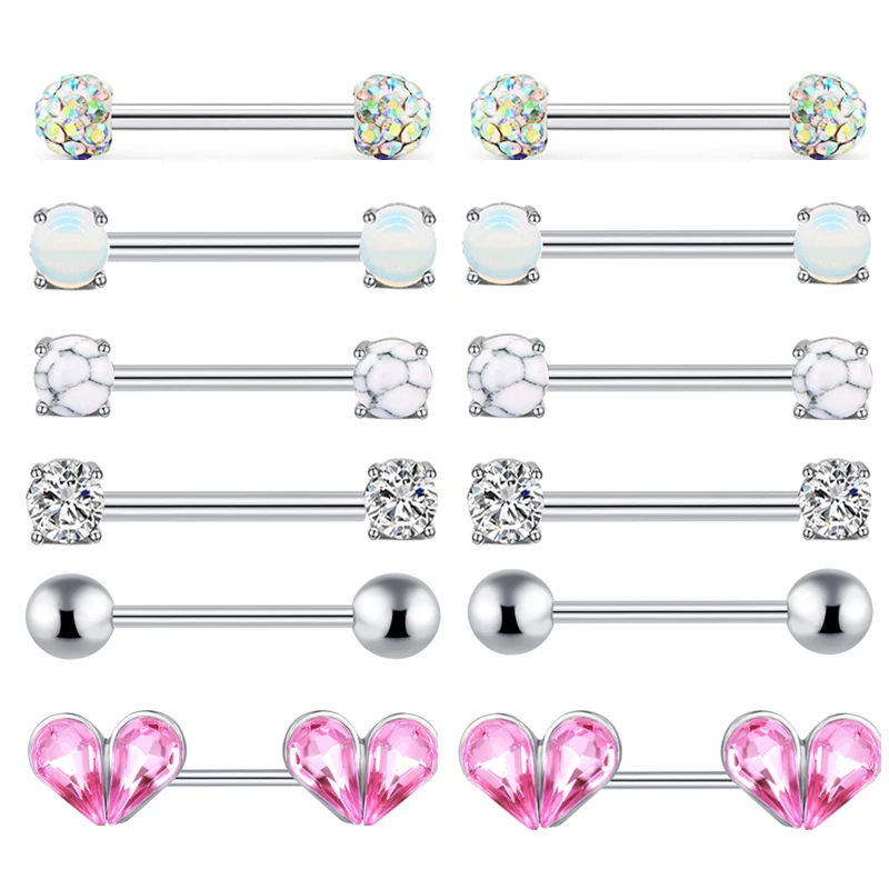 

JUNLOWPY wholesales pink heart nipple tongue barbell rings body piercing nipple shield for women zircon nipple piercings