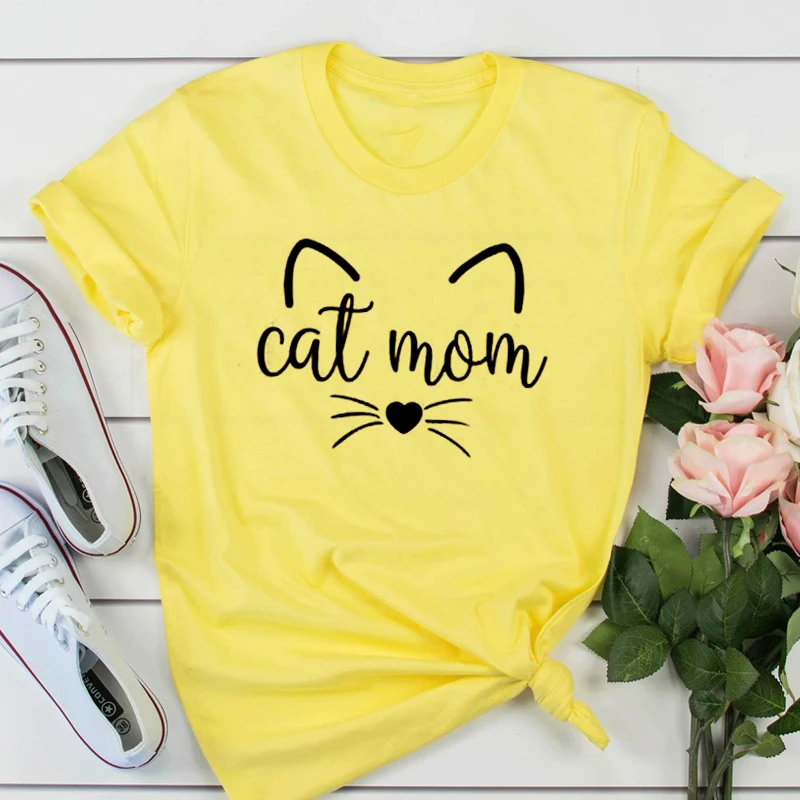 Cat Mom Graphic Tees Women Kawaii Meow Aesthetic T-shirt Cats Lover Life Tshirt Pure Cotton Casual Summer Tops Drop Shipping | Женская