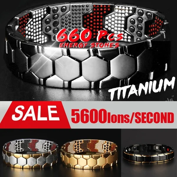 

660Pcs Energy Stones Mens TITANIUM Bracelet MAGNETIC Therapy Bracelet Radiation Protection Bracelet