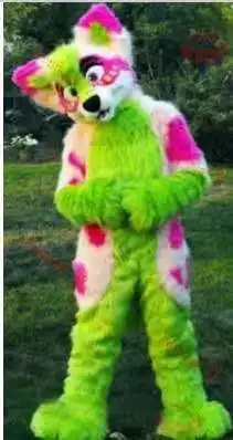 Зеленая длинная меховая лиса волк Хаски собака костюм-талисман меховой костюм