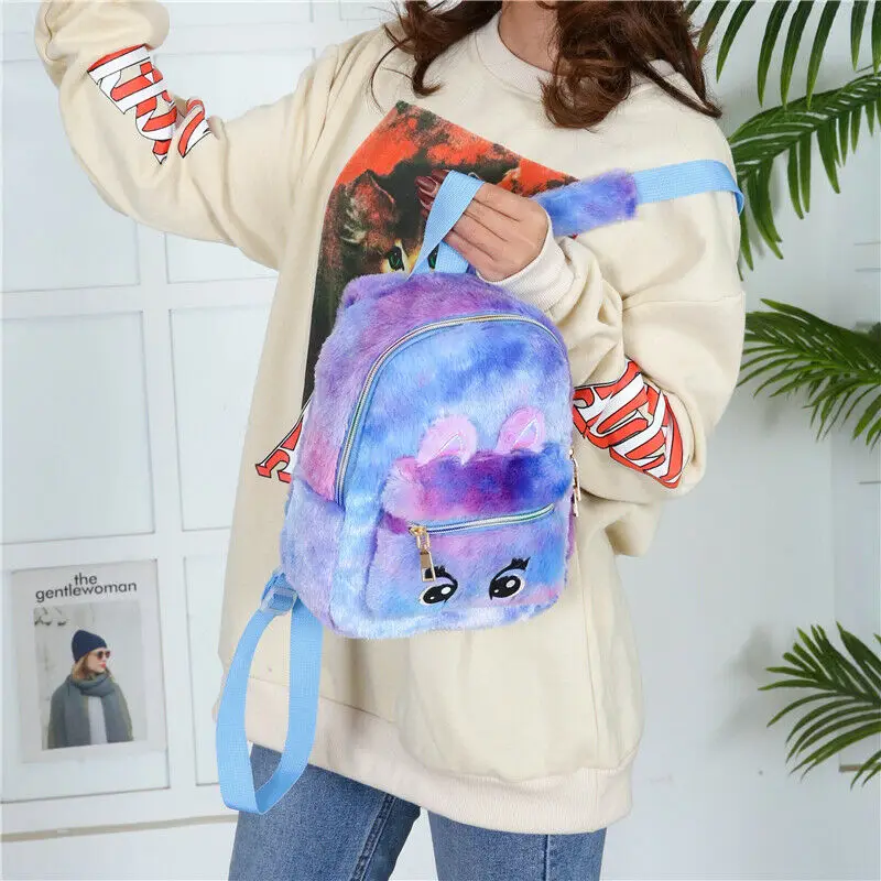 Women Girls Faux Fur Plush Backpack 3D Cartoon Ears Zipper Shoulder School Bags Rucksack Travel Backpacks | Игрушки и хобби