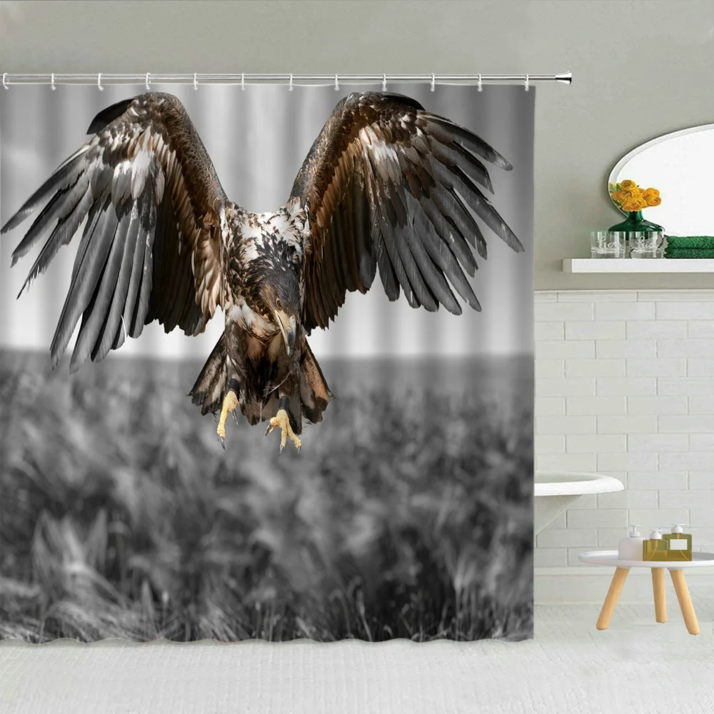

Eagle Landscape Shower Curtain American Flag Truck Leather Yellow Backdrop Bathroom Decor Curtains Wild Bird Waterproof Screen