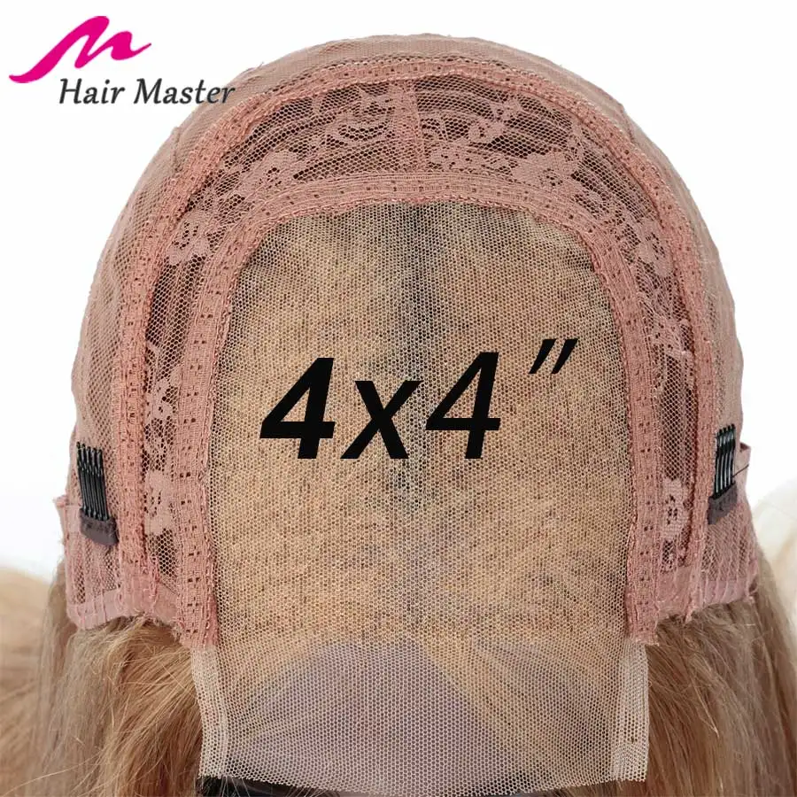 Волосы Мастер 4x4 закрытие парик медовый блондин Цвет 27 Remy бразильский прямой парик блонд короткие и длинные парики 8-28 дюймов человеческие волосы парик