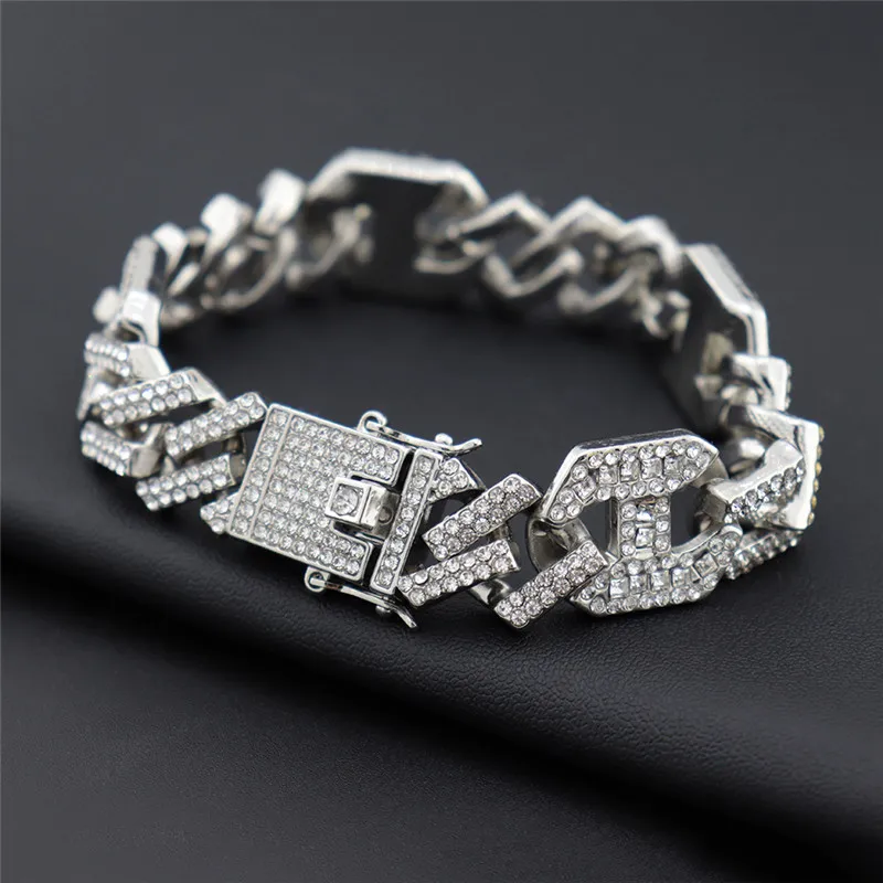 

Hip Hop 17MM Necklace Bracelet For Men Luxury Zircon Iced Out Square Cuban Chain Rock Trendy Women Exaggerated Gift Jewelry