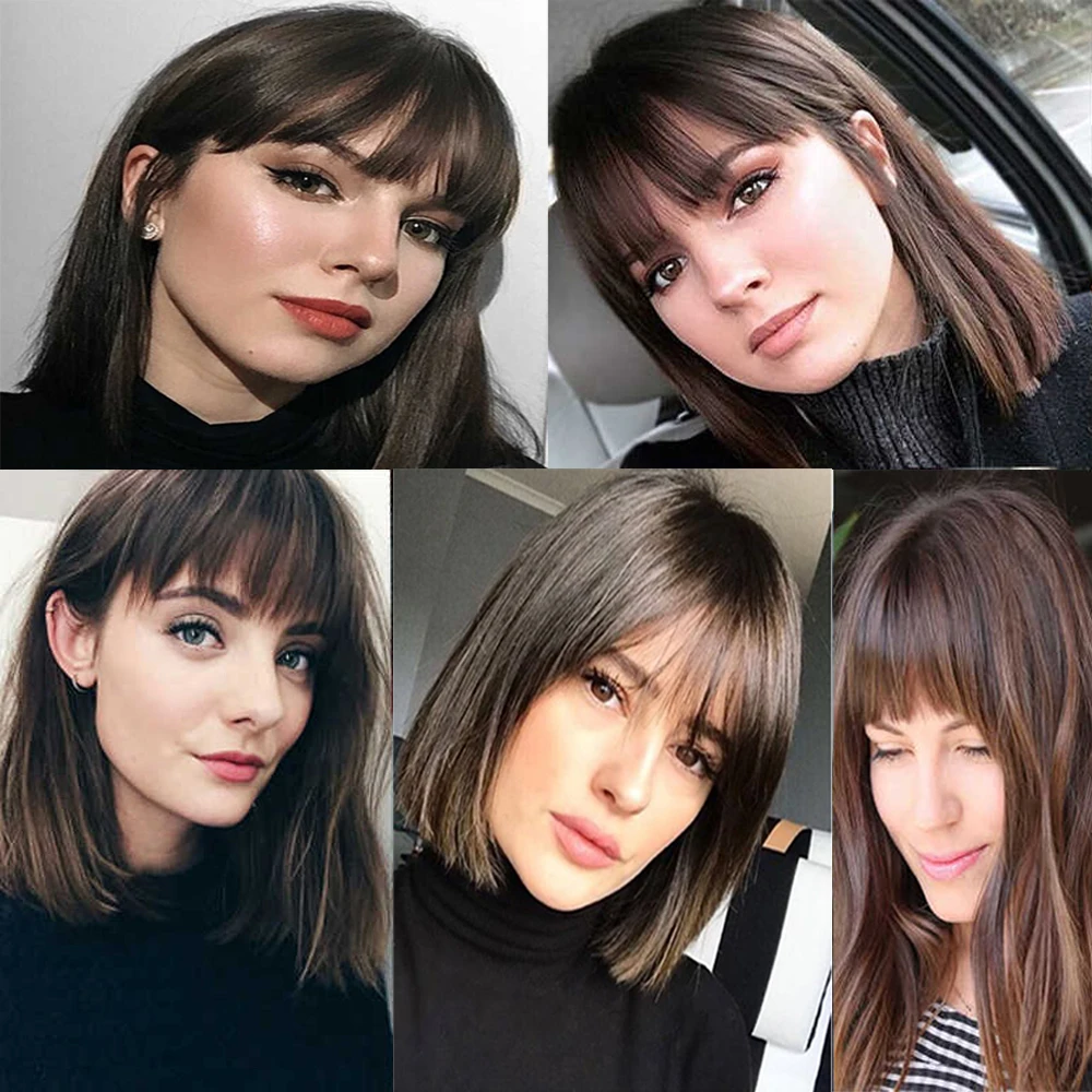 

AMIEEGIRL Synthetic Bangs Hair Heat Resistant Hairpieces Clip In Hair Extension Short Black Hair For Women Fringe Fake Hair