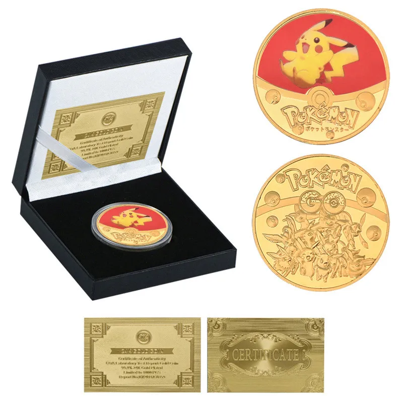 

Pokemon Commemorative Coins Japanese Anime Figure Round Collect Card Golden Bikachu Games Collect Card Periphery Unisex Gifts