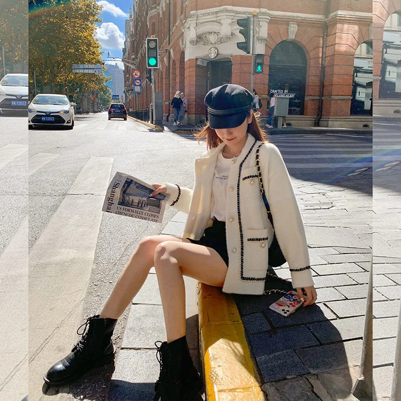 

Изящный вязаный свитер из искусственной норки, осень/зима 2021, пальто с круглым вырезом и длинными рукавами, темпераментный Свободный вязаны...