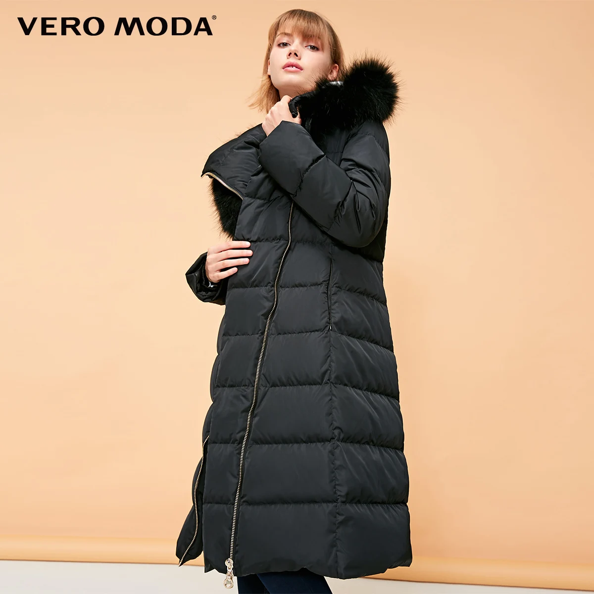 Vero Moda женский 90% белый утиный пух Талия молния с капюшоном мех енота длинный пуховик парка пальто | 318412532