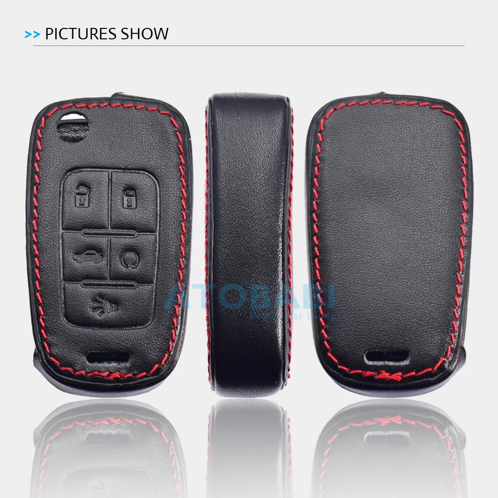 Фото Кожаный чехол для автомобильных ключей для Chevrolet, Camaro, Cruze, Malibu, Impala, Equinox Sonic Spark 2, 3, 4, 5 кнопок, складной чехол для телефона №5