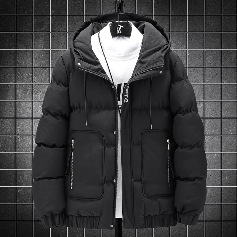 Solid Color Men's Parkas Fashion Oversize 5XL 2022 Winter Casual Thick Warm Hooded Cotton-Padded Jacket Male Streetwear Top Coat