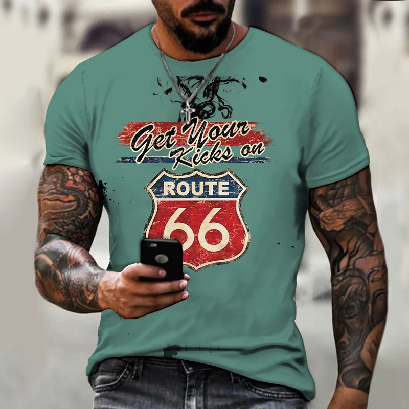 

New Men's T-shirt Loose Clothes 66 Letter Printing O-Neck Men's T-shirt Retro Short Sleeve Fashion