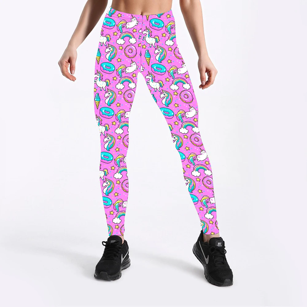 Женские леггинсы с единорогом и пончиком супер мягкие из кожи персика эластичной