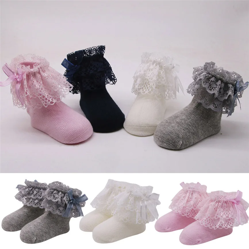 Носки для маленьких девочек модные удобные милые хлопковые носки с кружевом