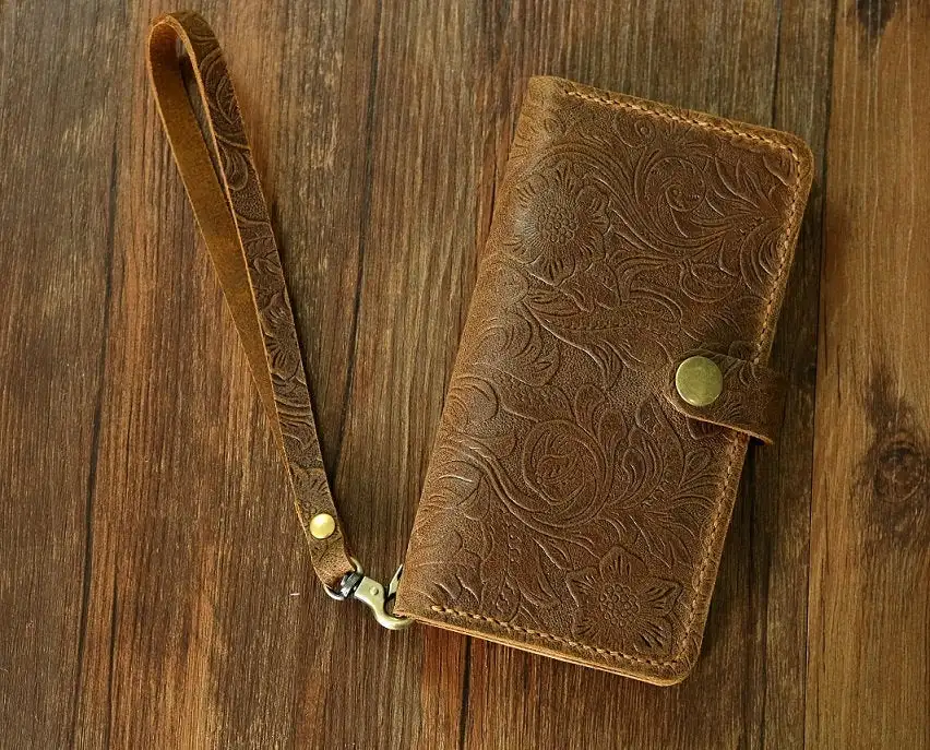 Женский кожаный чехол кошелек с тиснением для мобильного телефона/кожаный