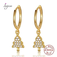 s925 sterling silver earrings mini christmas xmas tree hoop earrings for women cute gold loop circle earrings jewelry wholesale