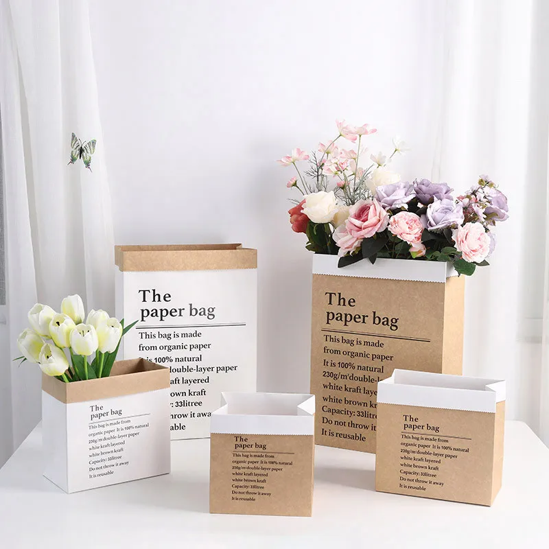 

5pcs The Paper Bag Hand Flowers White Kraft Paper Hug Bag Dried Flowers Flowers Bags Bouquet Gift Bag Bouquet Bag with Letters
