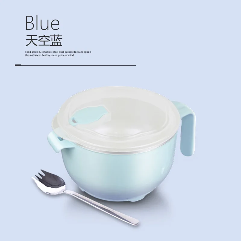 

Round Instant Noodle Bowl with Lid and Handles Stainless Steel Large Capacity Kitchen Noodle Bowl with Cover Noodle Rice