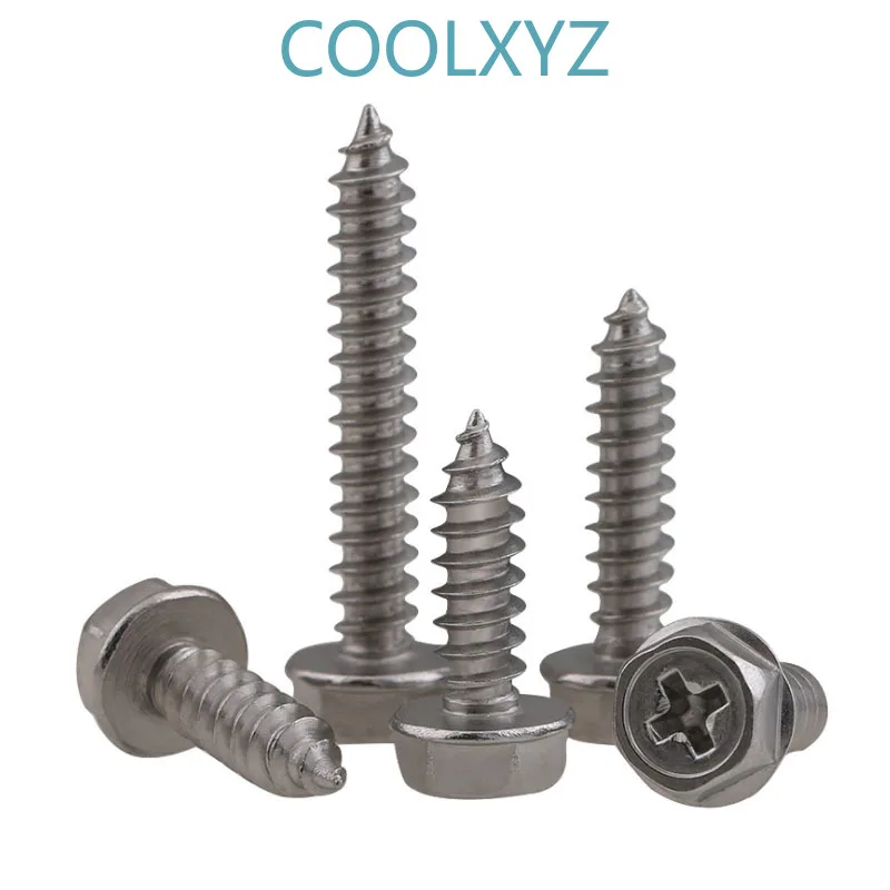 

Stainless Steel Cross External Hex Flange Self Tapping Screw with pad Hexagon Head with Collar Tapping Screws M3-M6 10pcs