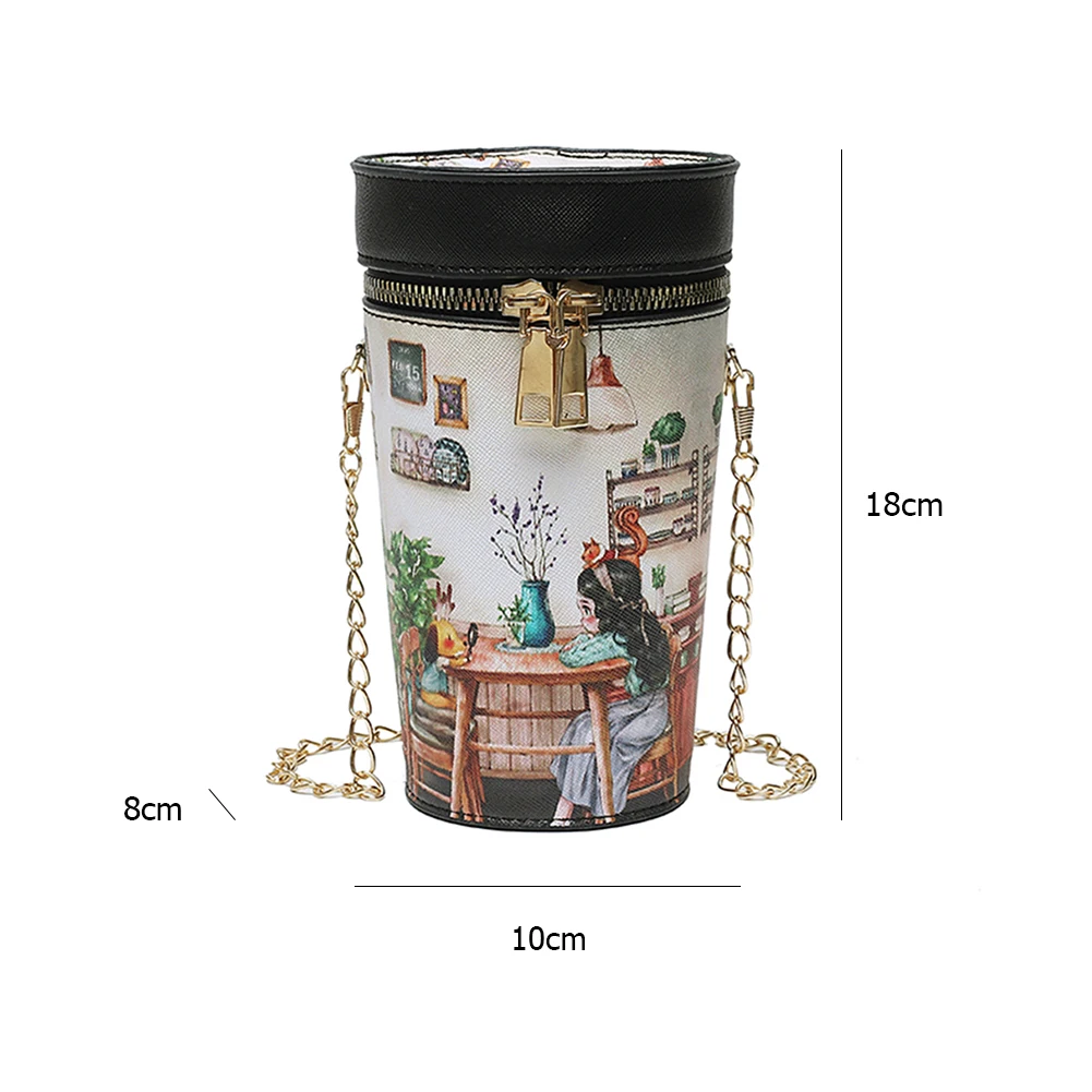 

Cute Cartoon Shoulder Bag Women Classic Texture Creative Design Chic Cylinder Shaped Chain Small Crossbody Handbags