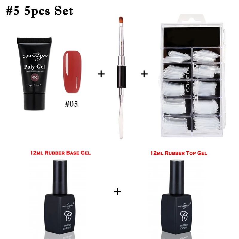 05-5pcs Набор из полигеля Contigo для наращивания ногтей, полигель, 10 цветов, набор УФ-акриловых гелей для ногтей, резиновая основа и верхнее покрытие для дизайна ногтей, решение для скольжения - Цвет: 05-5pcs