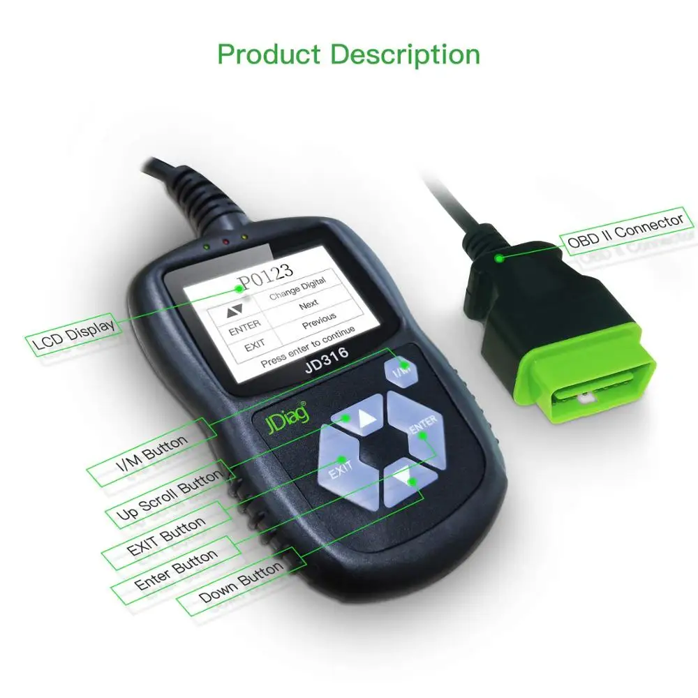 Автомобильный сканер JDiag JD316 OBD2 считыватель кодов неисправностей автомобильного