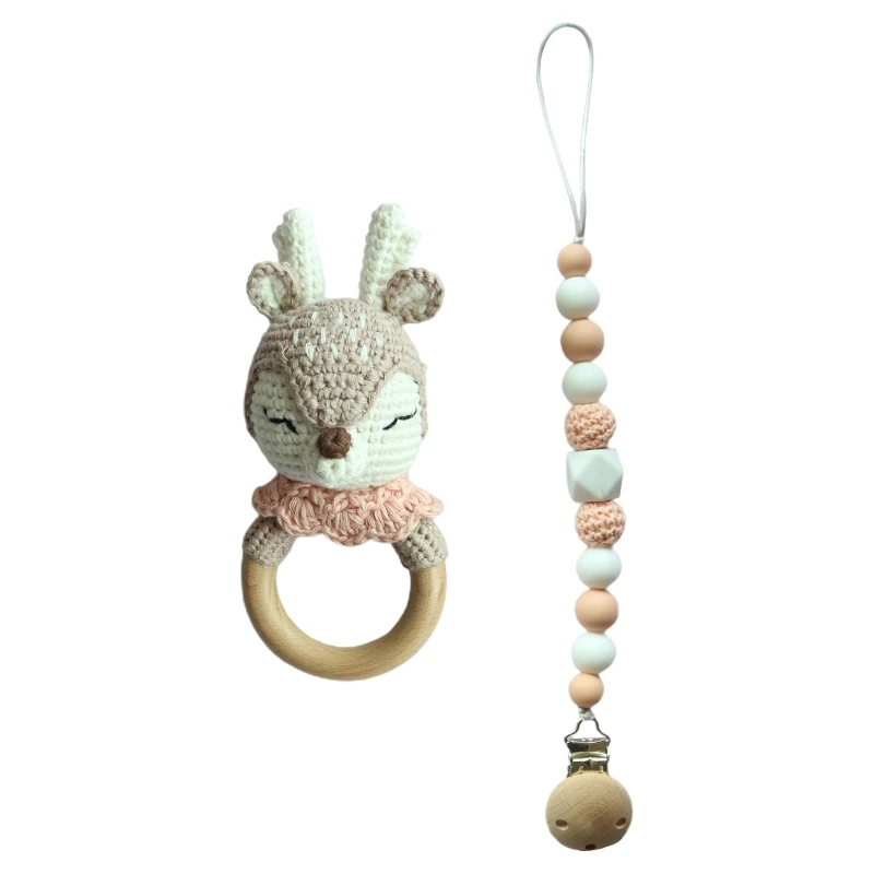 

Baby Pacifier Clip Chain Teething Bracelet Crochet Elk Soother Rattle Teether