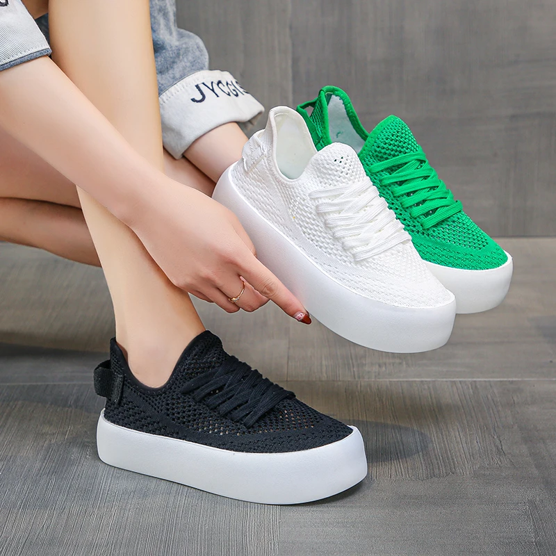 

Women's Sports Shoes Fashion Women's Sneakers 2021 Breathable Mesh Platform Women's Shoes Lace-Up Sneakers Zapatillas Mujer
