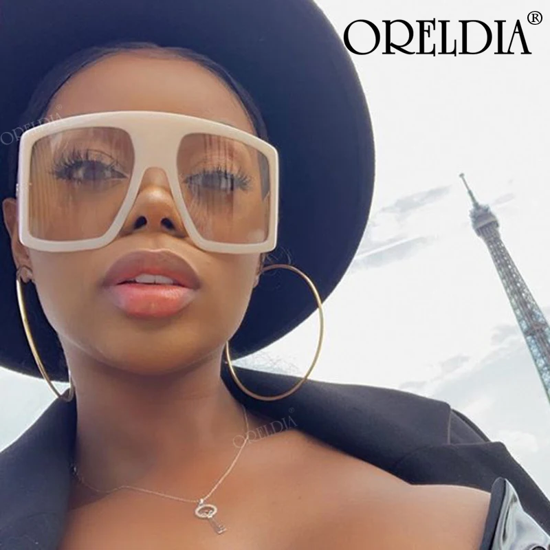 

Fashion One Piece Shield Square Women Sunglasses Vintage Oversized Beige Tea Sunshade Glasses Lady Luxury Brand Eyeglasses UV400