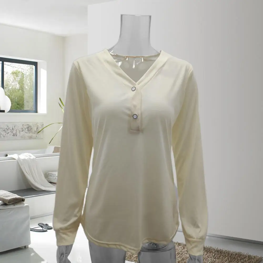 Новая стильная женская однотонная блузка на пуговицах с V-образным вырезом и