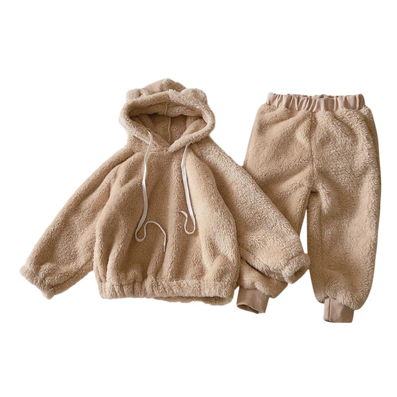 От 1 до 6 лет детская теплая фланелевая толстовка с капюшоном для малышей штаны