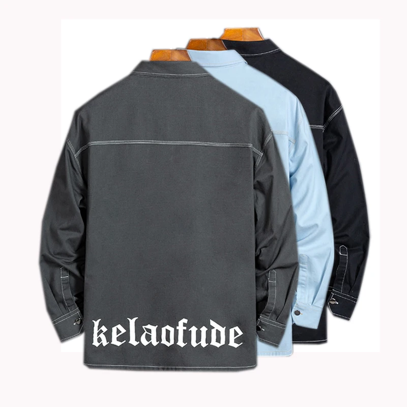 

Mens Casual Shirt Brand Korean 100% Cotton Loose Letters Thick for Spring Autumn Turndown Collar Broadcloth 2 Pockets A08271036