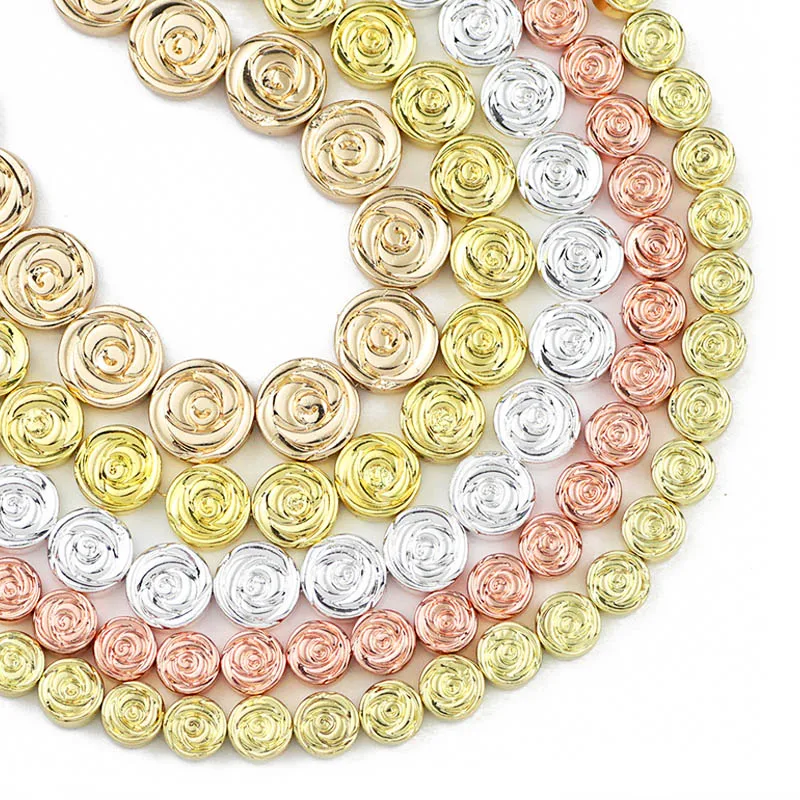 

Rose Flower Hematite 6/8/10MM Gold Color Flat Round Natural Stone Spacer loose Beads For Jewelry Making Diy Bracelets Necklace
